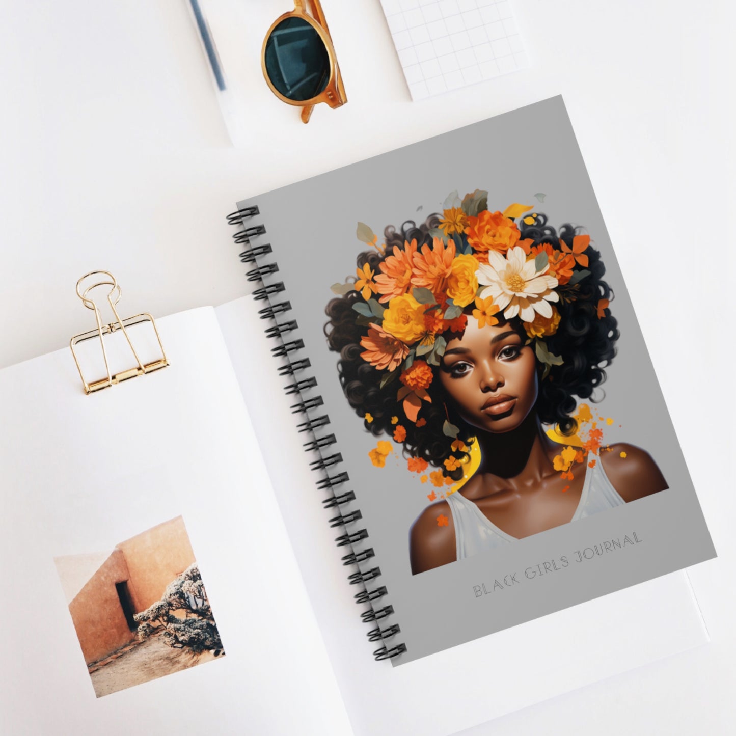 Floral Tresses-Spiral Notebook-Grey